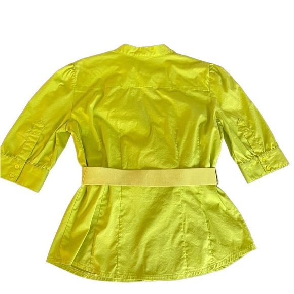 Bebe lime citrus green blouse button up top with belt and ruffles women’s size M - Picture 2 of 12